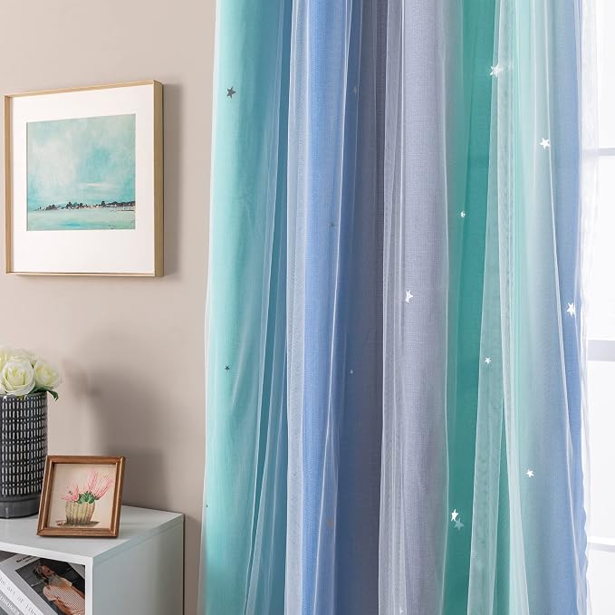 XiDi Curtains for Bedroom Decor, Rainbow BluGrenGrey-34-54 - Image 2
