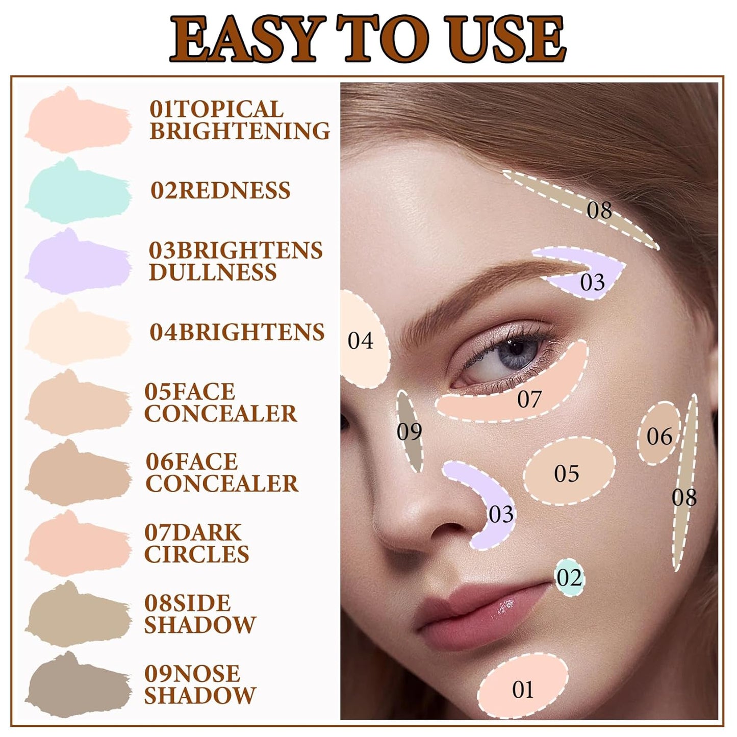 9 Colors Correcting Concealer Contour Palette,Concealer Cream Contour Makeup Palette,Contouring Foundation Highlighting Makeup Kit with Brush