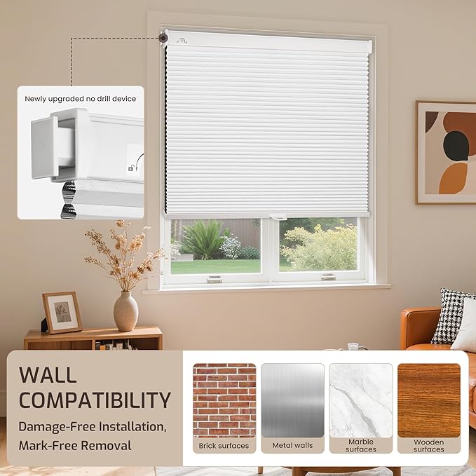 Grandekor No Tools No Drill Cordless Cellular Shades, 28.5" W × 64" H, UV - Image 8