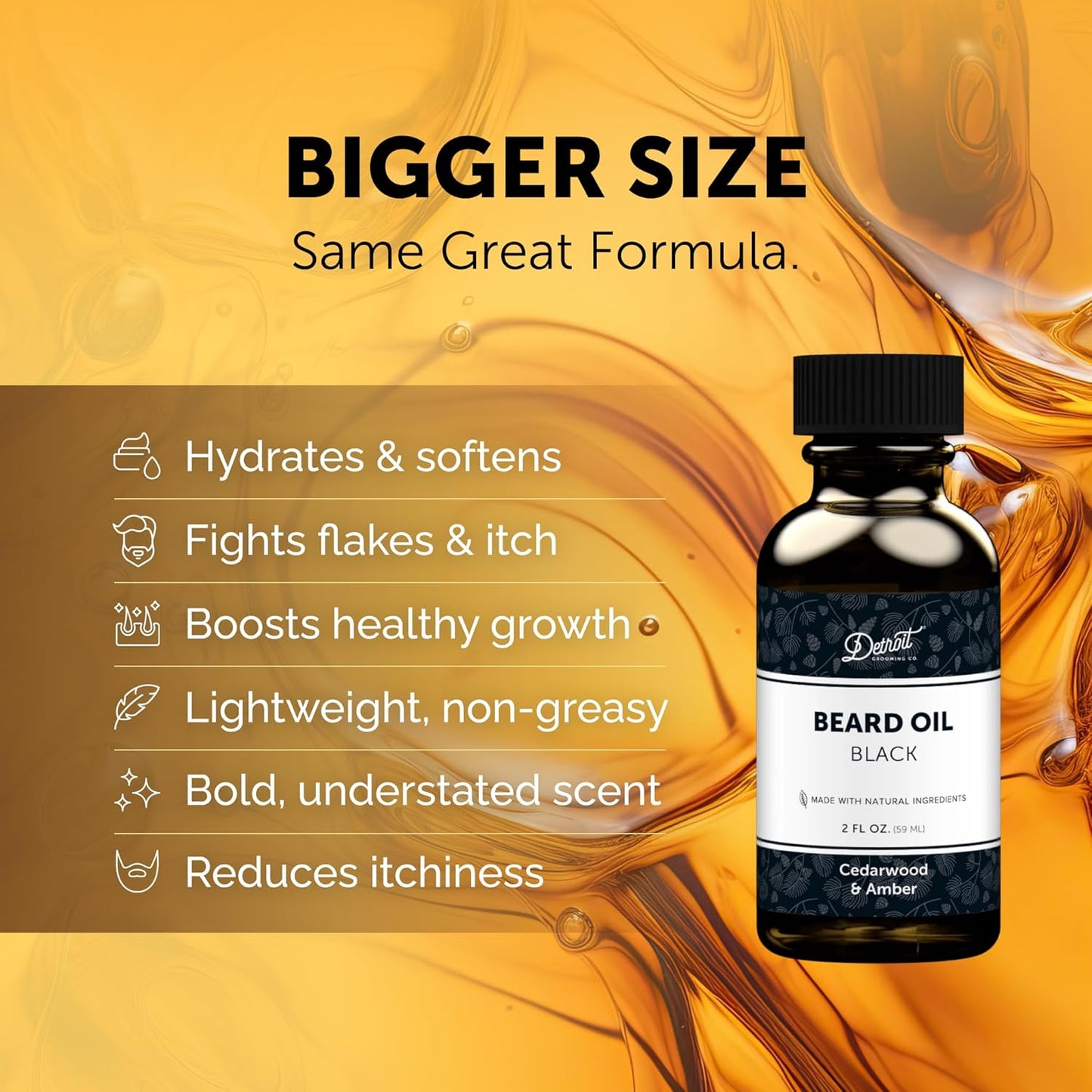 Detroit Grooming Beard Oil | Hydrating & Nourishing Formula with Vitamin E | Cedarwood & Amber • Black (2 oz)