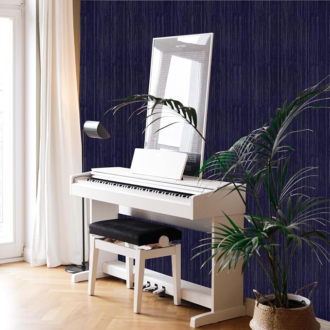Navy Blue Grasscloth Peel and Stick Wallpaper Texture Contact Paper 15.7"x120" - Image 4