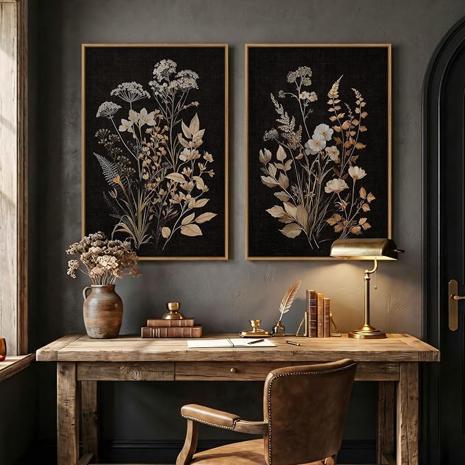 Large Framed Vintage Botanical Wall Art Set of 2, Neutral Farmhouse Moody - Image 4