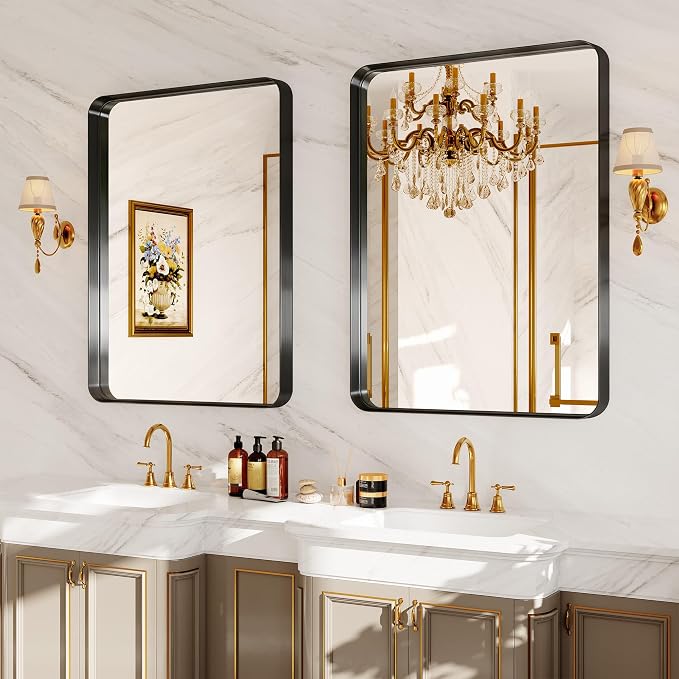 30x36 Inch Black Metal Framed Bathroom Mirror - Image 7