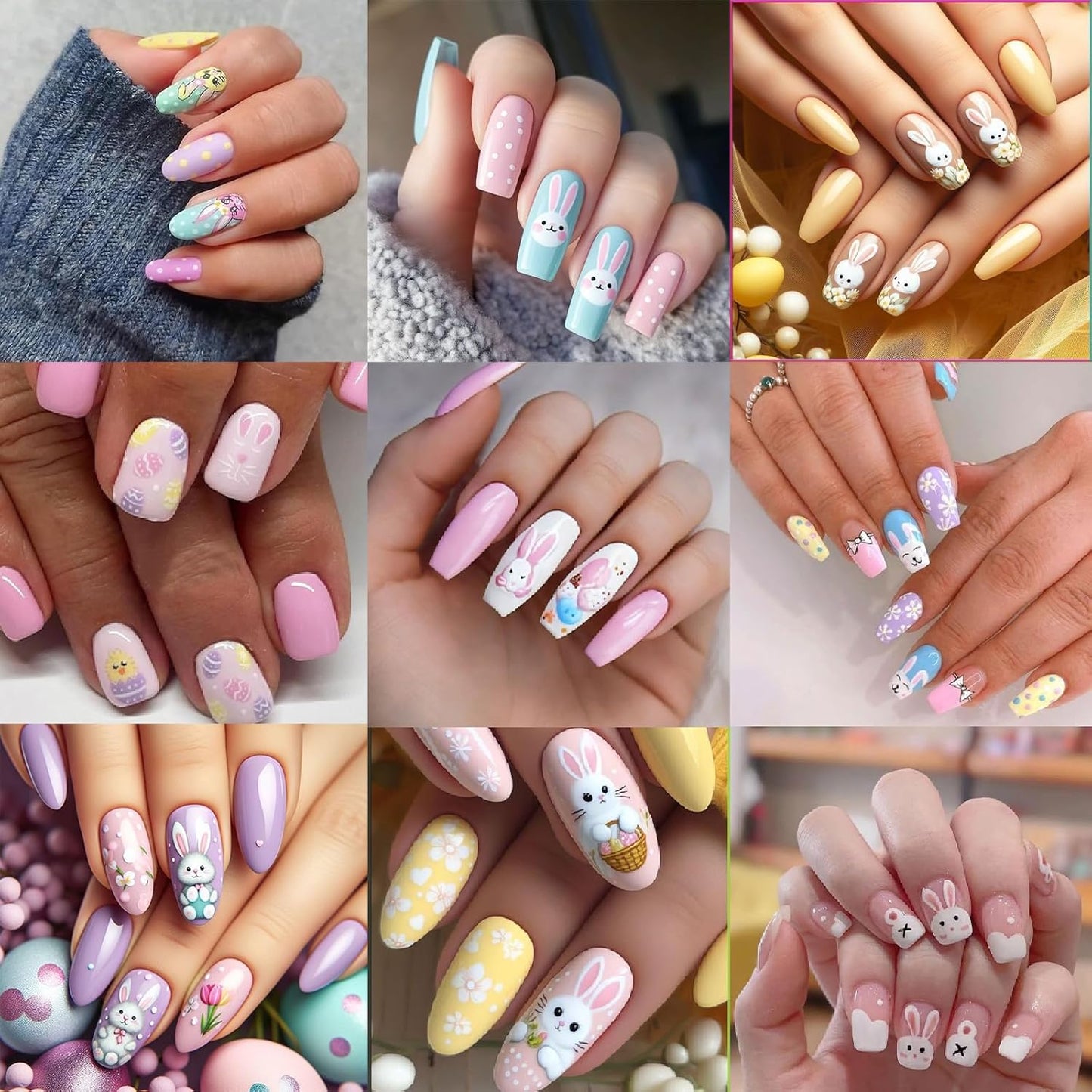 12 Sheets Easter Nail Art Stickers 3D Self-Adhesive Cute Bunny Nail Stickers Colorful Rabbit Eggs Carrot Design Carrot Nail Decals Easter Nail Supplies for Women Girls DIY Nail Art Decorations