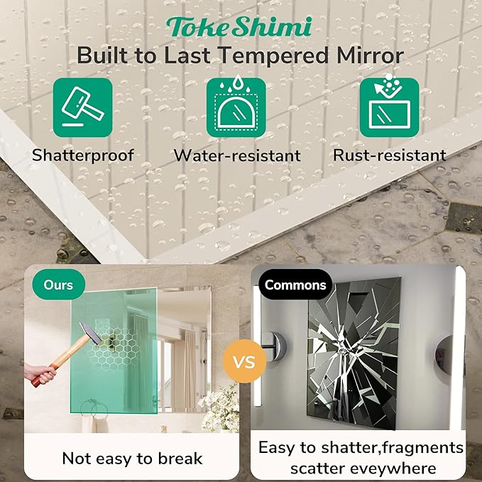 TokeShimi 40x30 Frameless Mirror Bathroom Rectangle, Bathroom Vanity Mirror - Image 3