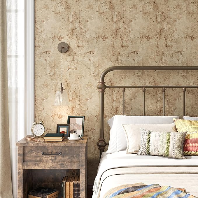 VEELIKE Aged Tan Concrete Wallpaper Peel and Stick Distressed Beige Limewash - Image 3