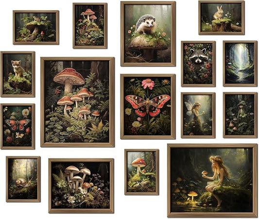 ANERZA 16 PCS Framed Dark Cottagecore Wall Art Decor, Cottage Core Wall Prints by ANERZA
