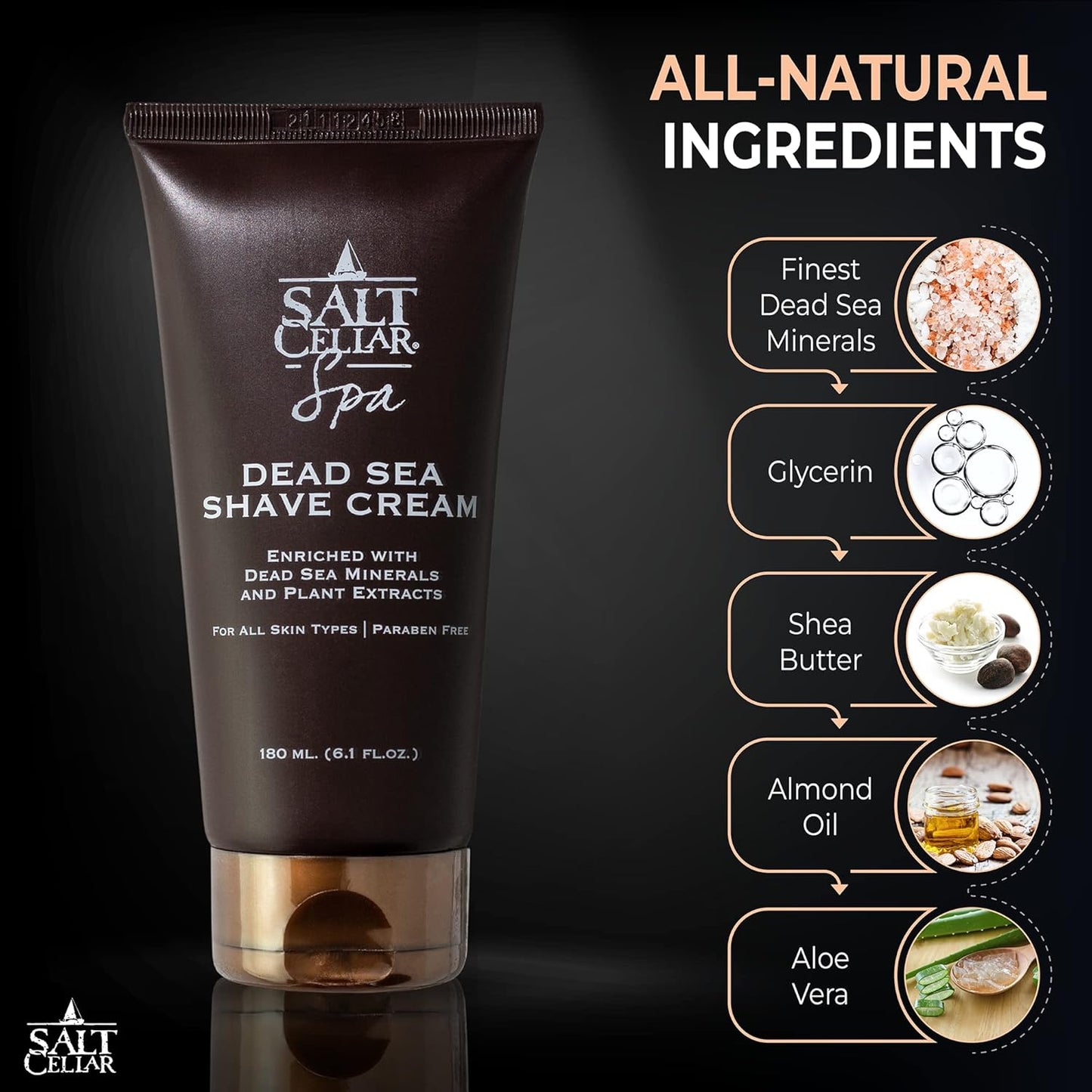 Salt Cellar Dead Sea Shave Cream - All-Natural Men’s Shaving Cream - Enriched Blend of Dead Sea Minerals and Plant Extracts - Delivers a Smooth and Comfortable Shave with a Light Scent – Paraben Free