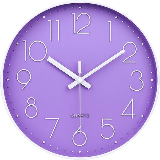 jomparis Purple Wall Clock 12 Inches Silent Quartz Wall Clock Lavender Decor by JOMPARIS