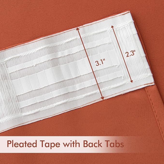 MIULEE Back Tab Burnt Orange Blackout Curtains 96 Inch Long 2 Panels Set - Image 4