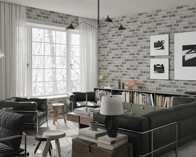Guvana 17.3"×472.4" Brick Peel and Stick Wallpaper Brown/Grey Contact Paper - Image 5