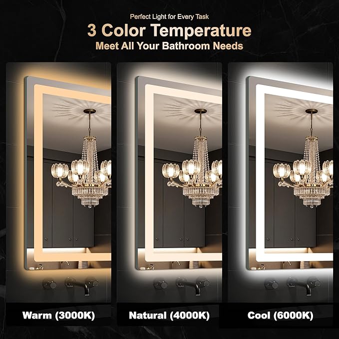 Delma LED Bathroom Mirror with Lights, 36x24 Vanity Mirror - Image 4