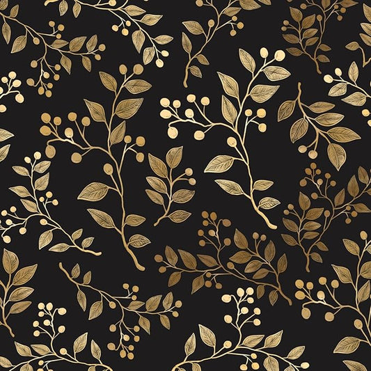 Dark Floral Peel and Stick Wallpaper, Vintage Gold Leaf Self-Adhesive Contact by VOLEAARWALLPAPER