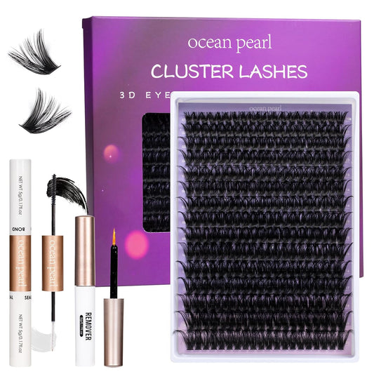 Ocean Pearl Lash Clusters 10-20mm Thick 300D Volume Eyelashes Clusters Lashes 300PCS Lash Extension Kit Eyelash Extension Kit Individual Lashes DIY Lash with Lash Bond+Seal+Remover+Tweezer-300D