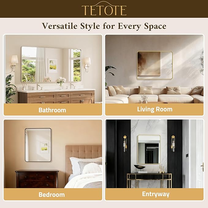 TETOTE 55 x 30 Inch Bathroom Mirror, Matte Black Modern Metal Frame Rectangle - Image 6
