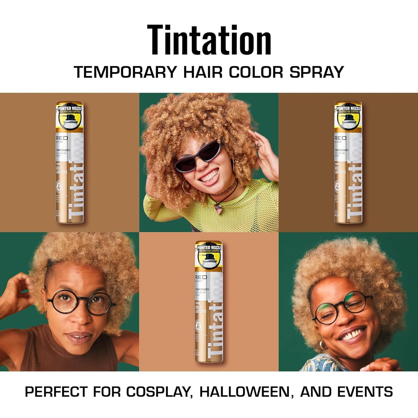 KISS Temporary Hair Color Spray Hair Dye Spray Hair Styling Spray One Day Instant Fast-Drying Washable Halloween Party DIY Cosplay Hair Accessories (Gold)