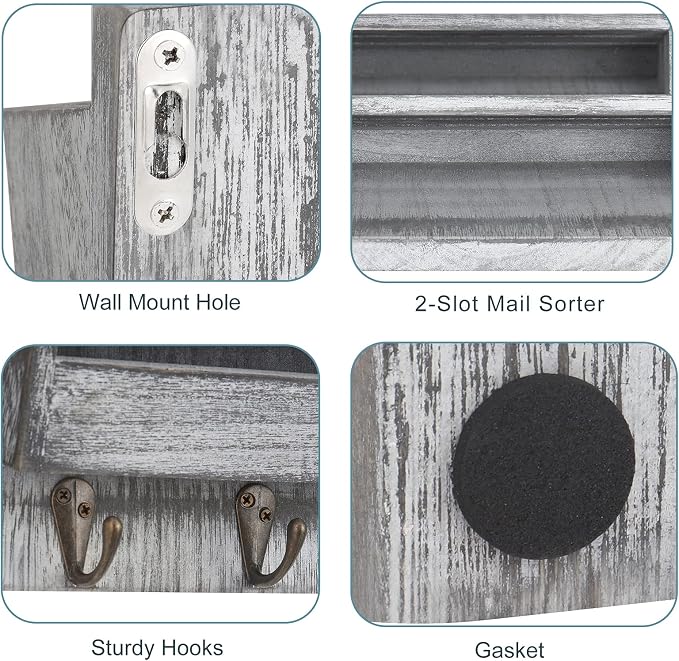 BTY Mail Sorter Wall Mounted, Wooden Mail Holder - Image 3