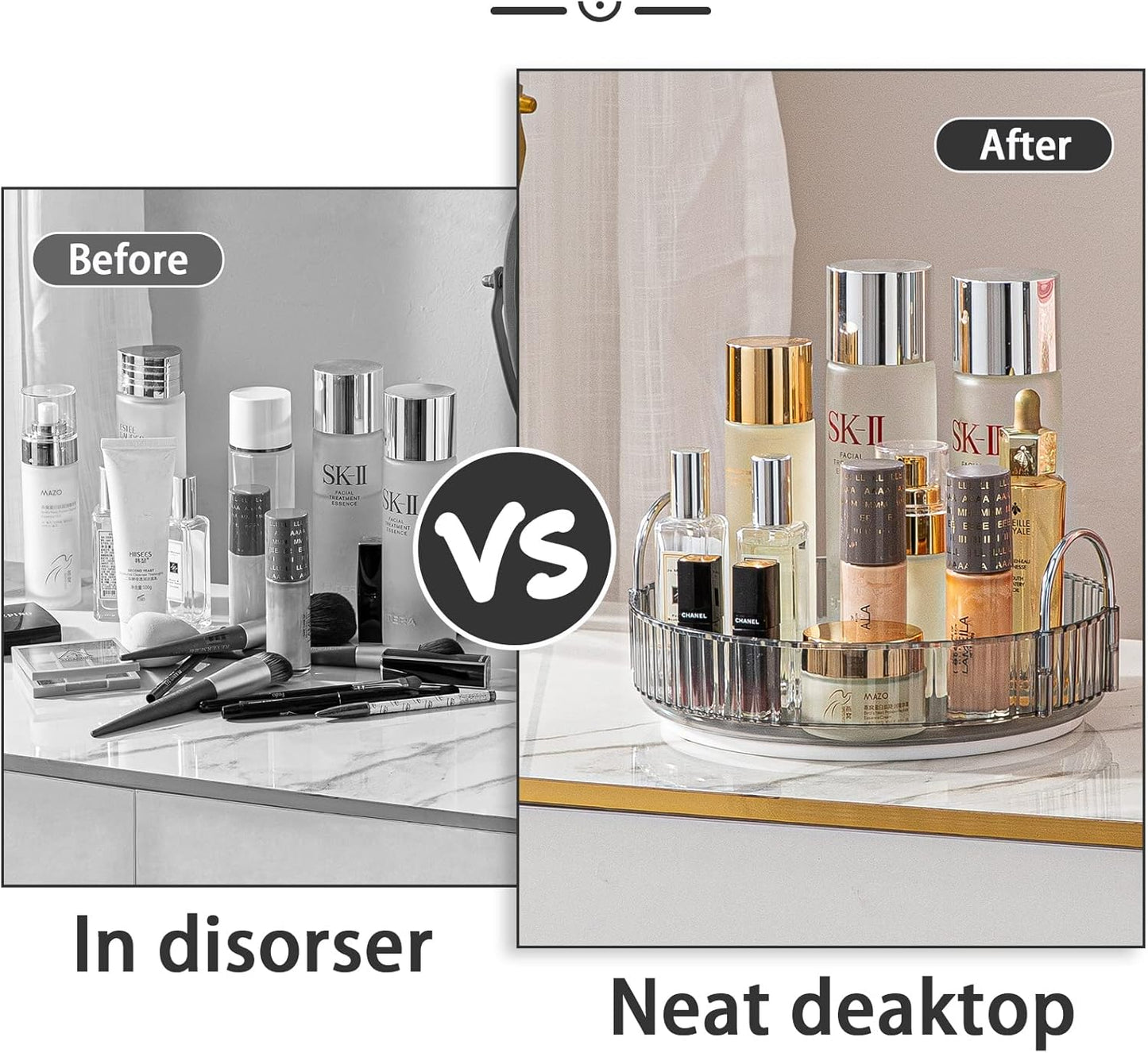 Rotating Makeup Organizer for Vanity, High-Capacity Skincare Clear Make Up Storage Perfume Organizers Cosmetic Dresser Organizer Countertop 360 Spinning (Gray, 1 Tier)