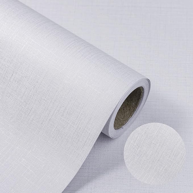 White Wallpaper Grasscloth Peel and Stick Wallpaper 15.7"x 393" Fabric Contact by TAPETYLLER