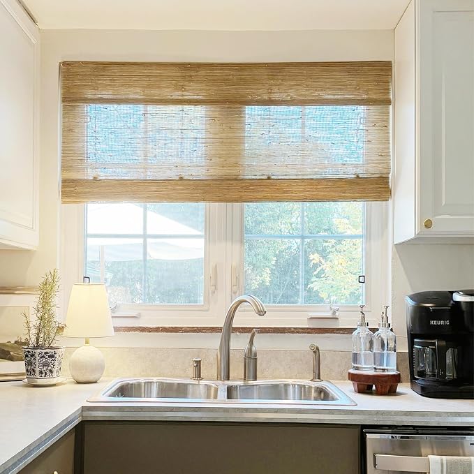 TWOPAGES Custom Cordless Natural Woven Roman Shades, No Drill or Motorized - Image 2