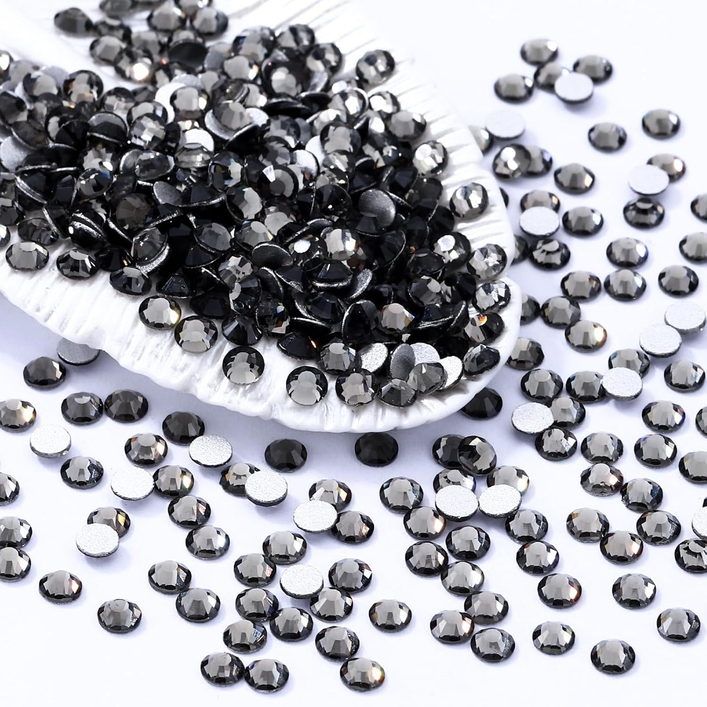 Gray Flatback Rhinestones, Glass Rhinestones for Nail Art and Craft, Glue Fix, Loose Crystal Gemstones(Gray, SS10, 1440pcs, 2.7-2.8mm)
