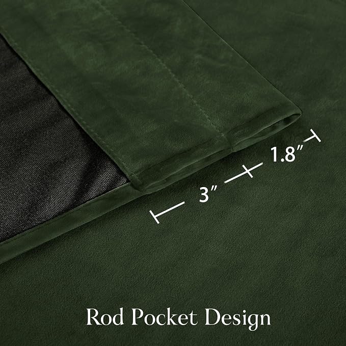 NICETOWN Olive Green Velvet Blackout Curtains 98 inch Long - Image 2