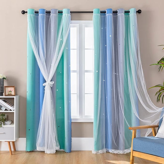 XiDi Curtains for Bedroom Decor, Rainbow BluGrenGrey-52-90 by Addsomecolortolife