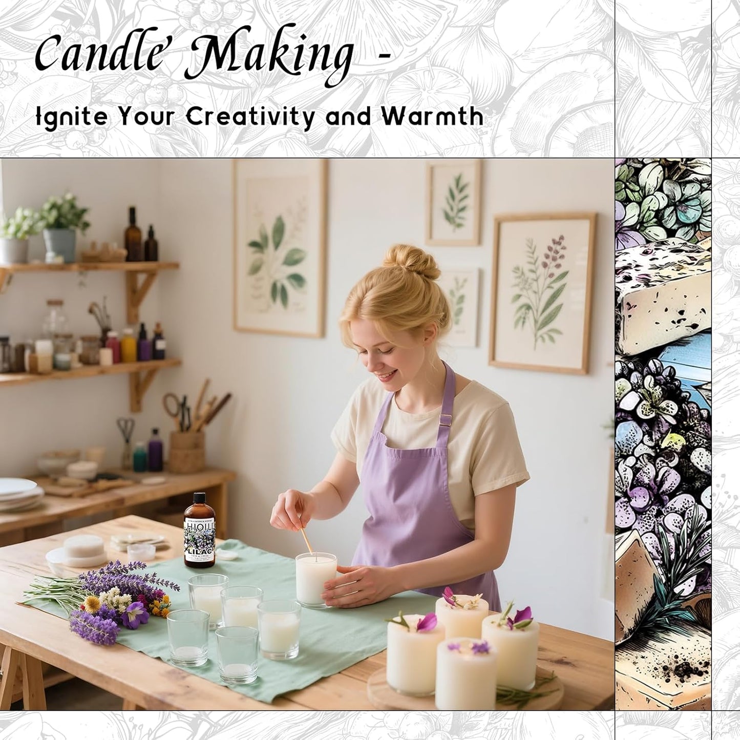 HIQILI Lilac Fragrance Oil for DIY Perfume, Candle & Soap Making, Soft Floral Scents for Essential Oils Diffuser - 5.07 Fl Oz