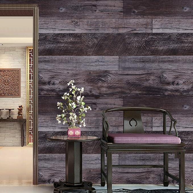 WENMER 17.71" x 394" Grey Wood Peel and Stick Shiplap Self Adhesive Wallpaper - Image 4