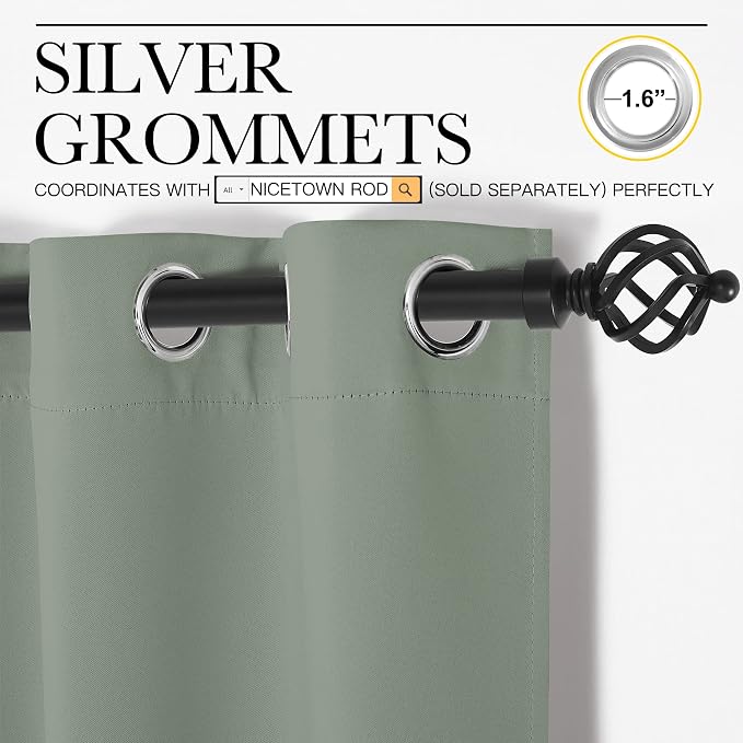 NICETOWN Greyish Green Room Darkening Curtains - Image 3