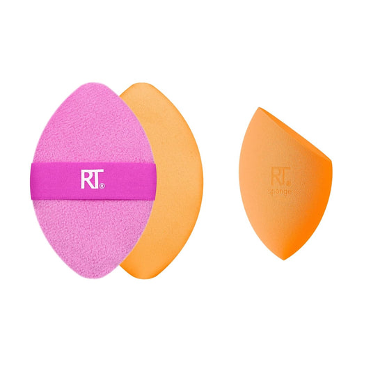 Real Techniques Miracle Complexion Sponge + Miracle 2-In-1 Powder Puff, Makeup Blending Sponge & Dual-Sided Powder Puff, For Liquids, Creams, & Powders, Vegan & Latex-Free, 2 Count