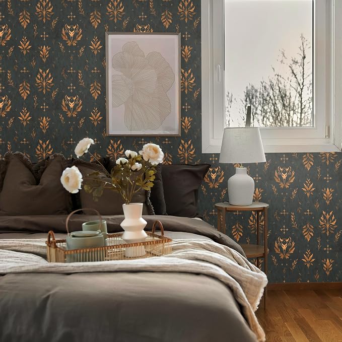 FLFK Dark Gray Wallpaper Peel and Stick Gold Bronze Totem 16" x 64" Waterproof - Image 3