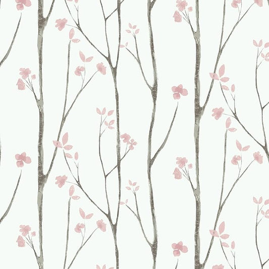 Timeet 197"x16" Floral Wallpaper Peel and Stick Wallpaper White and Pink by Timeet