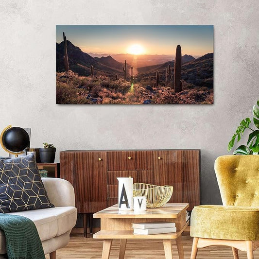 Mountain Wall Art Sunset Cactus Wall Decor Arizona Sonoran Desert Canvas - Image 2