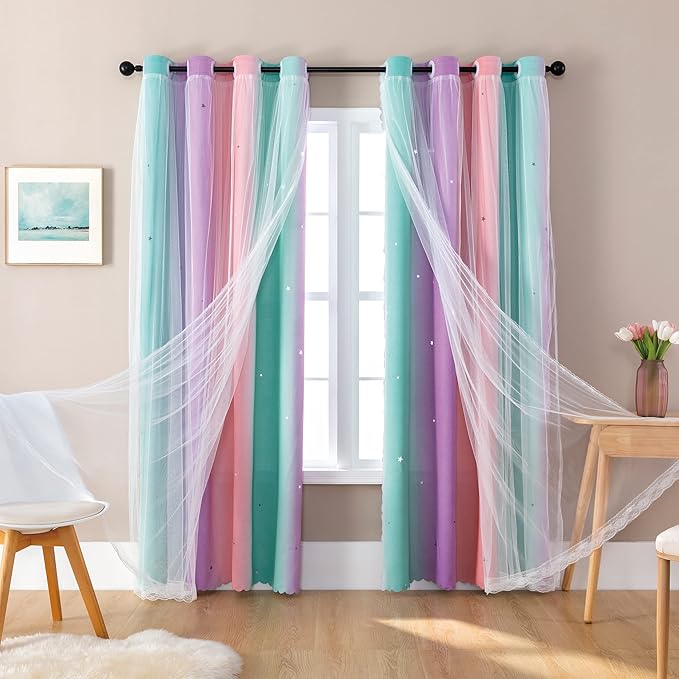 Blackout Curtains for Girls Room, Kids Bedroom 62 Inch Pink Rainbow Unicorn 1 - Image 5