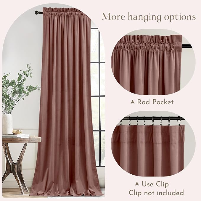 NICETOWN Pink Velvet Curtains 120 inches - Image 3