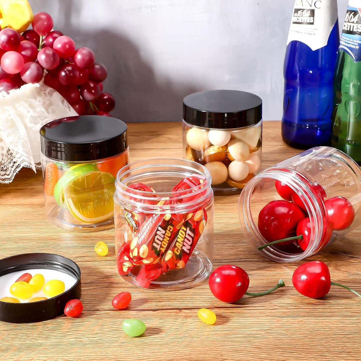 24 Pieces Empty Clear Plastic Jars with Lids Round Storage Containers Wide-Mouth for Beauty Product Cosmetic Cream Lotion Liquid Butter Craft and Food (Black Lid, 8 oz)