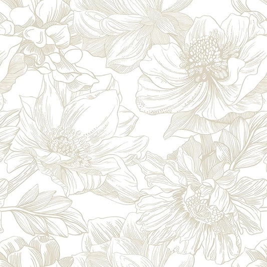 Ismoon Large Floral Peel and Stick Wallpaper Boho Beige Contact Paper by Ismoon