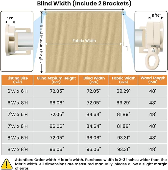 7'W x 6'H Sesame Patio Shades Roll up Outdoor Roller Shade Crank Wand Blind - Image 7