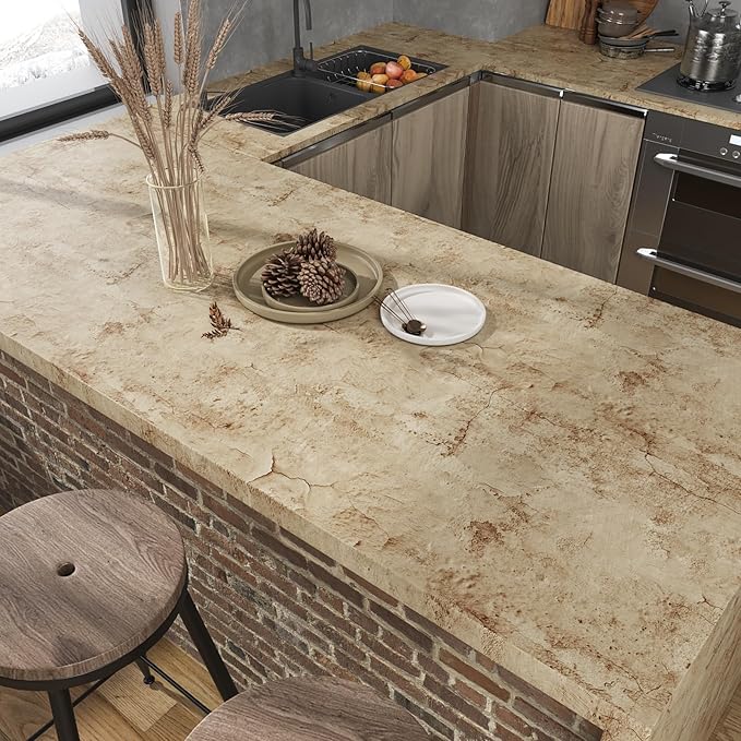 VEELIKE 15.7''x354'' Aged Concrete Wallpaper Textured Tan Concrete Peel and - Image 5