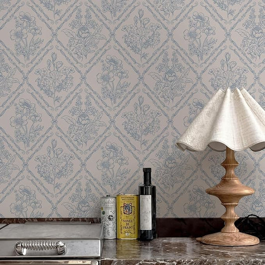 Toduso Peel and Stick Wallpaper Vintage Wall Paper Boho Contact Paper Blue by Toduso