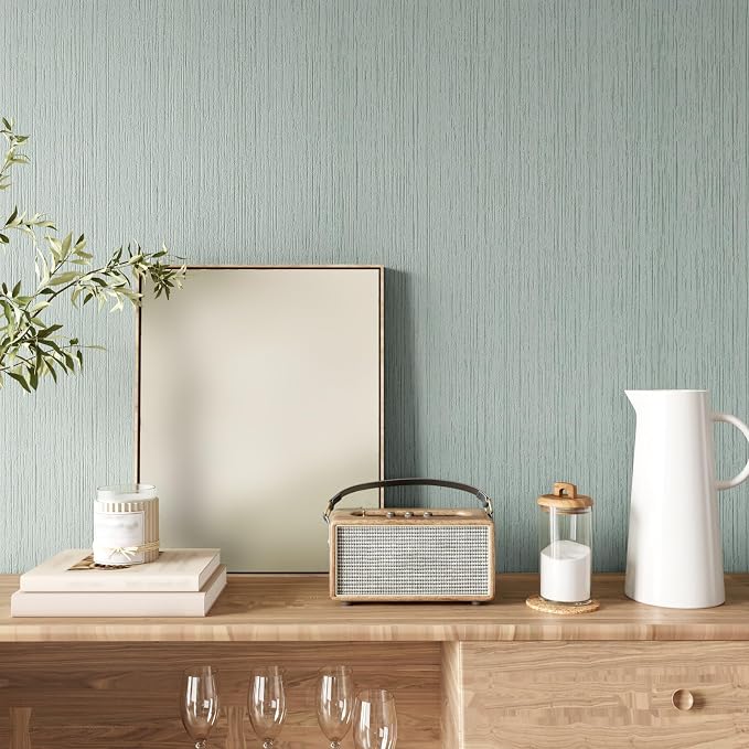 CRE8TIVE 24"x118" Mint Green Grasscloth Peel and Stick Wallpaper - Image 2
