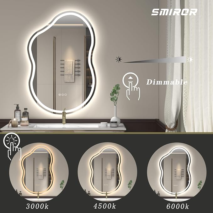 SMIROR Irregular Led Backlit Bathroom Mirror 48 x 26 inch, Asymmetrical Cloud - Image 4