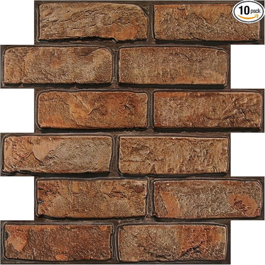 COMSTICKC 3D Brown Faux Brick Wall Panels Peel and Stick Wall Stickers by COMSTICKCDECOR