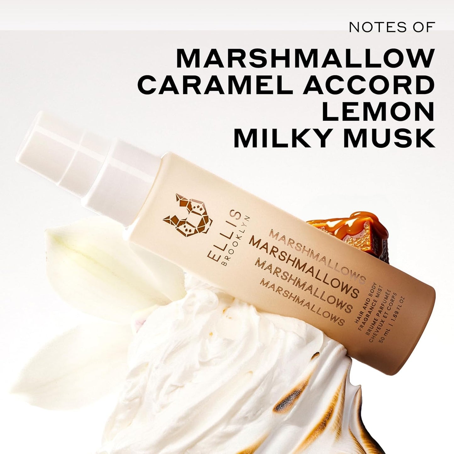 Ellis Brooklyn MARSHMALLOWS Hair And Body Fragrance Mist - Gourmand Perfume Mist with Marshmallow, Caramel Accord, & Milky Musks, Vegan Perfume Made In The USA, 50ml 1.7 Fl Oz