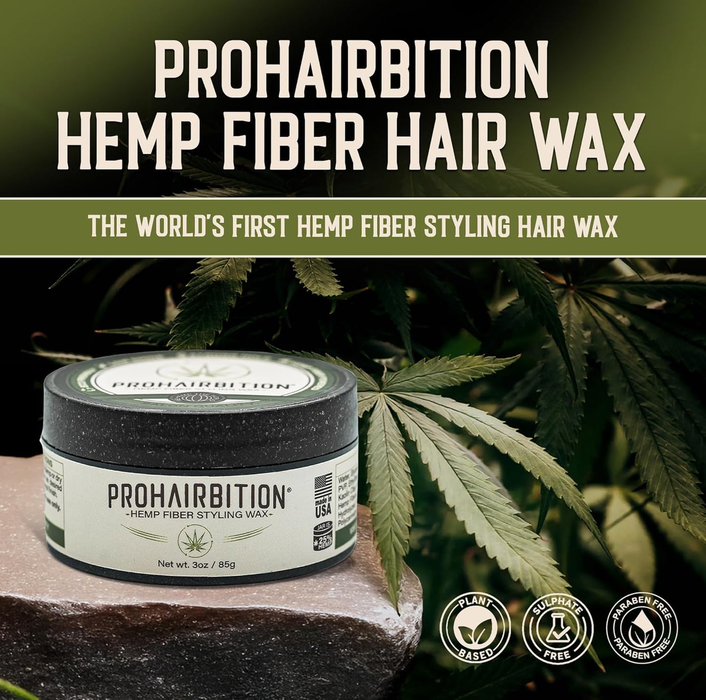 Hemp Fiber Hair Wax Strong Hold Matte Finish – Non-Greasy and Long Lasting Hemp Infused Styling Wax for Healthier Hair- No Paraben Vegan Friendly Formula in Sustainable Packaging