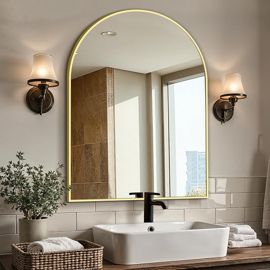 Vanity Bathroom Mirror for Wall, Arched Metal Frame for Bedroom, Living Room by LawadaMirror