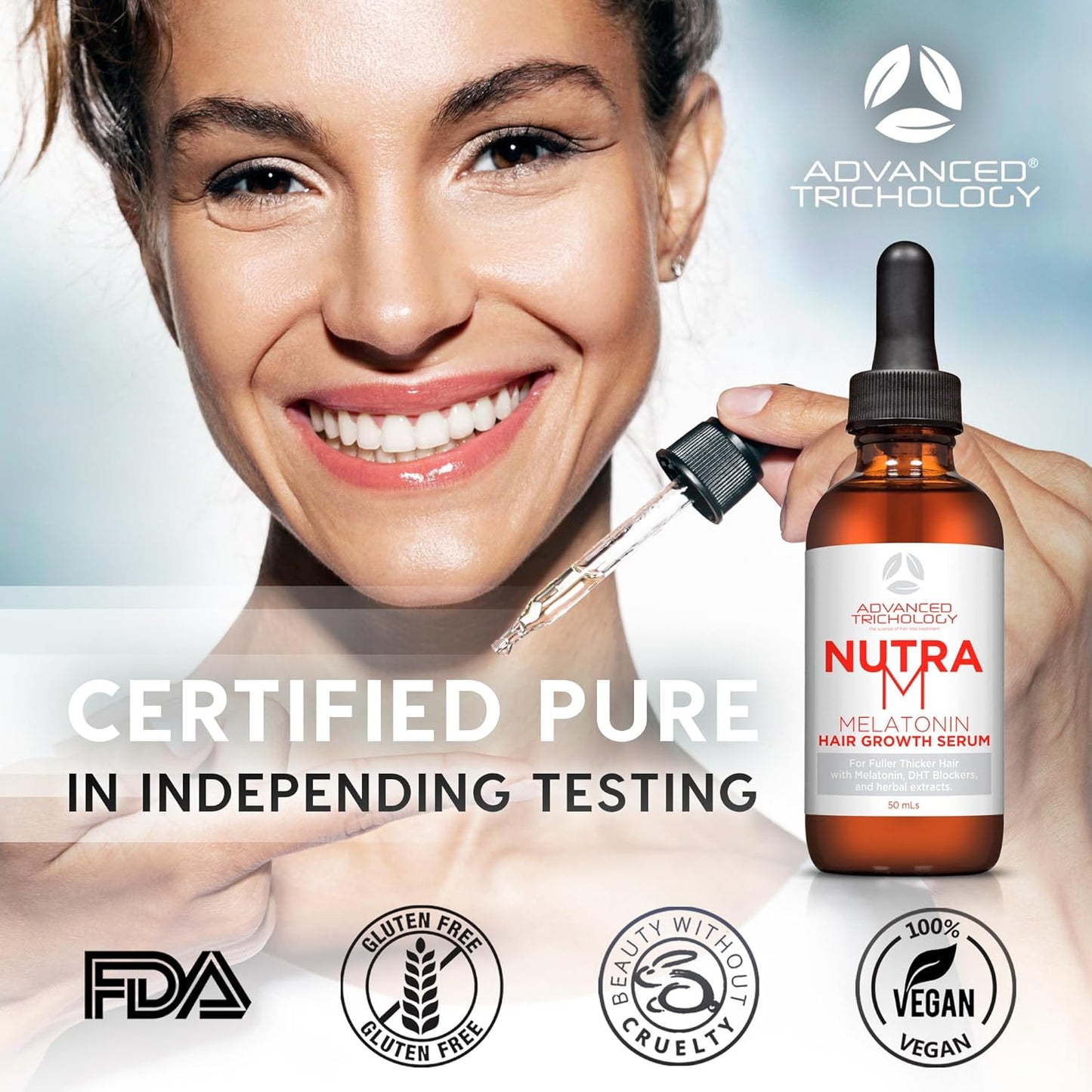 Advanced Trichology NutraM™ Hair Serum – Dermatologist Tested, Approved* by American Hair Loss Association | Scalp DHT Blocker for Thinning Hair Men and Women - 2 Fluid Ounce (Pack of 1)