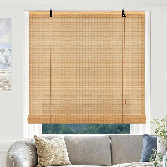 Bamboo Roll Up Shades for Windows 32Wx72L, Light Filtering Hanging Window Blinds by Vteyeya