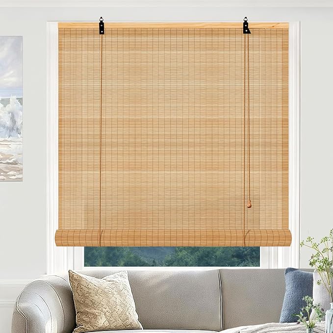 Bamboo Roman Shades, 24Wx72L Roll Up Bamboo Blind Privacy Shade by Vteyeya